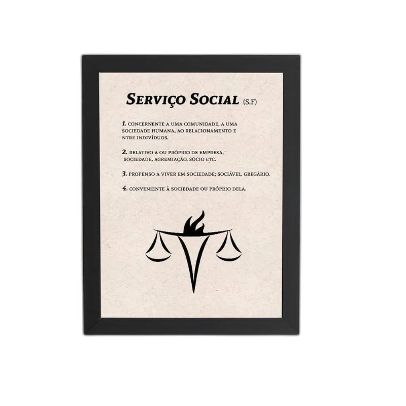 Serviço Social Dicionário Quadro Moldura Preta 60X40Cm