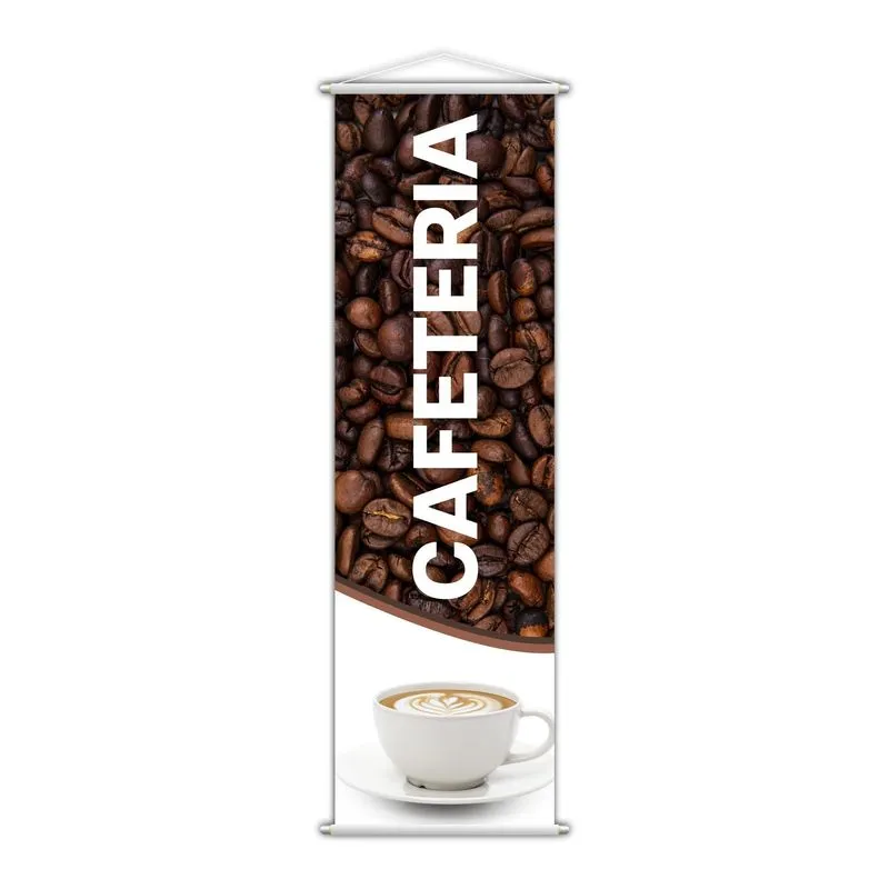 Banner Cafeteria Café Grãos Xícara Bebida Lona 100x30cm