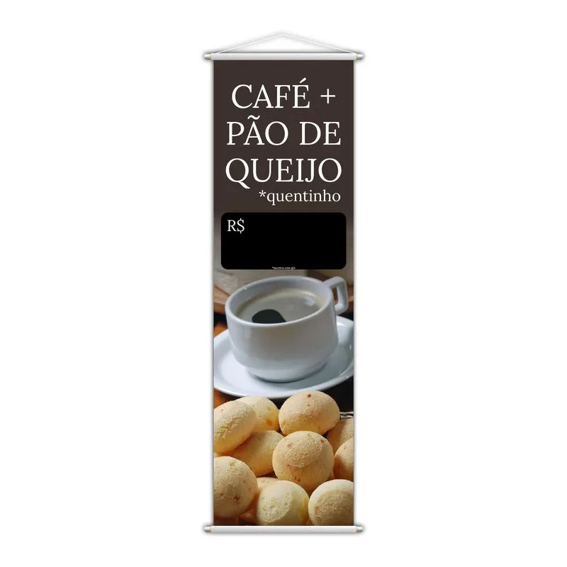 Banner Café E Pão De Queijo Preço Cafeteria Lona 100x30cm