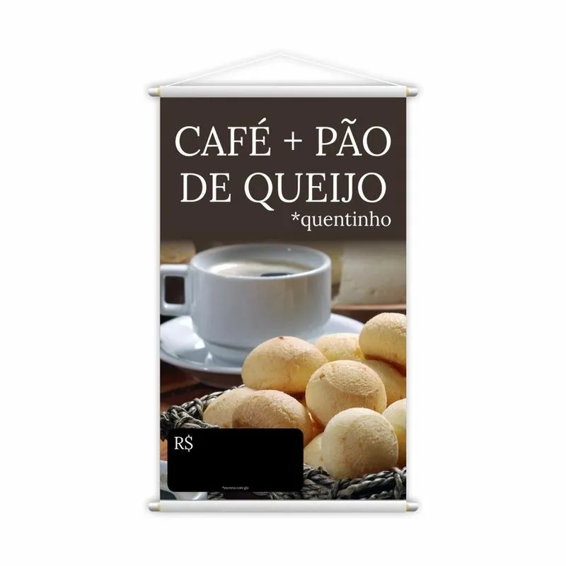 Banner Café E Pão De Queijo Preço Cafeteria Lona 80X50Cm