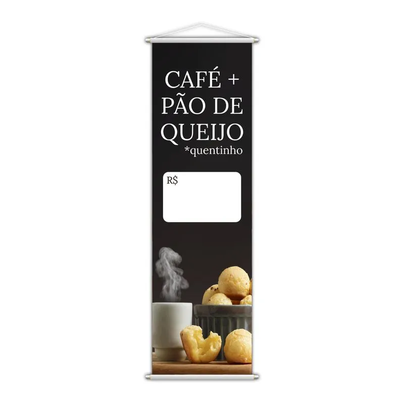 Banner Café E Pão De Queijo Cafeteria Preço Lona 100x30cm