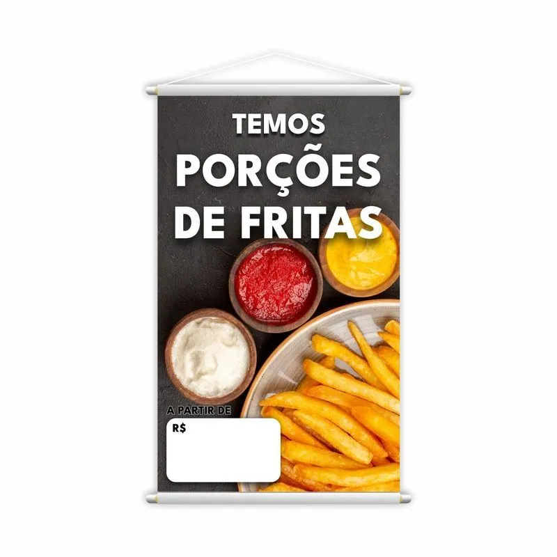 Banner Temos Porções De Fritas Lanches Comida Lona Grande