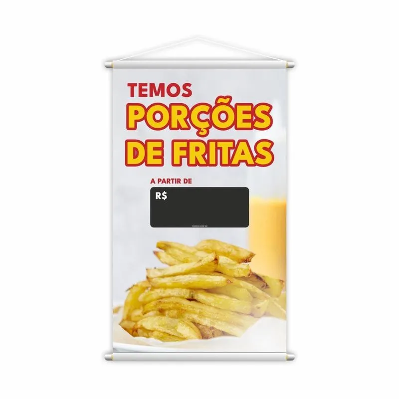 Banner Temos Porções De Fritas Comida Lanches Lona Grande