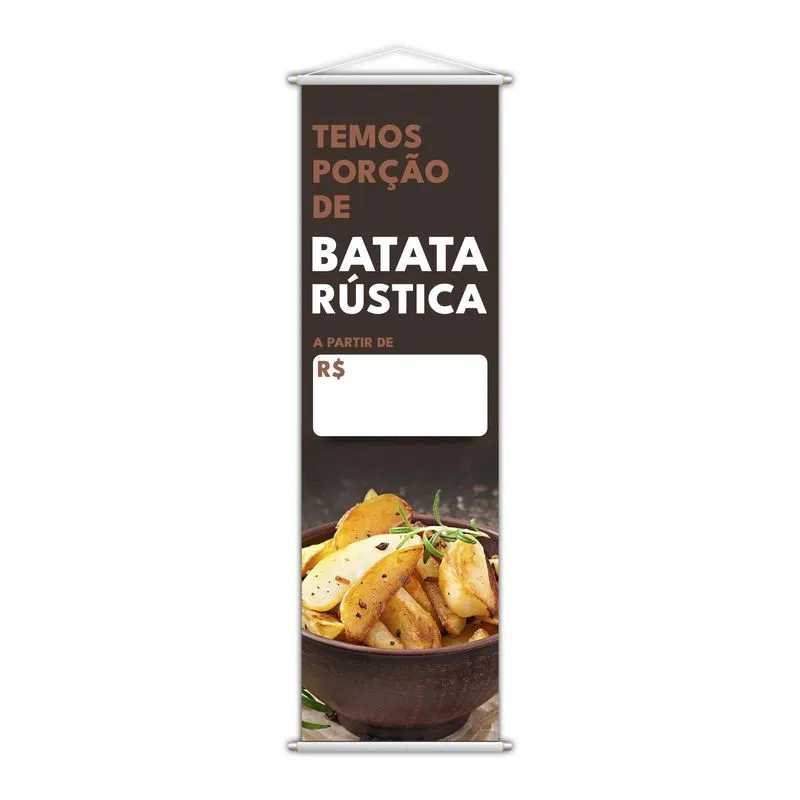 Banner Temos Porções De Batata Rustica Lanches Lona 100x30cm
