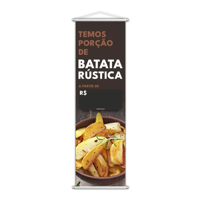 Banner Temos Porções Batata Rustica Lanches Lona 100x30cm