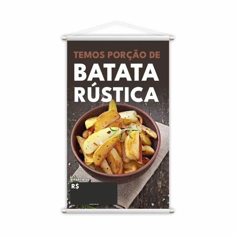 Banner Temos Porções Batata Rustica Lanches Lona 80x50cm