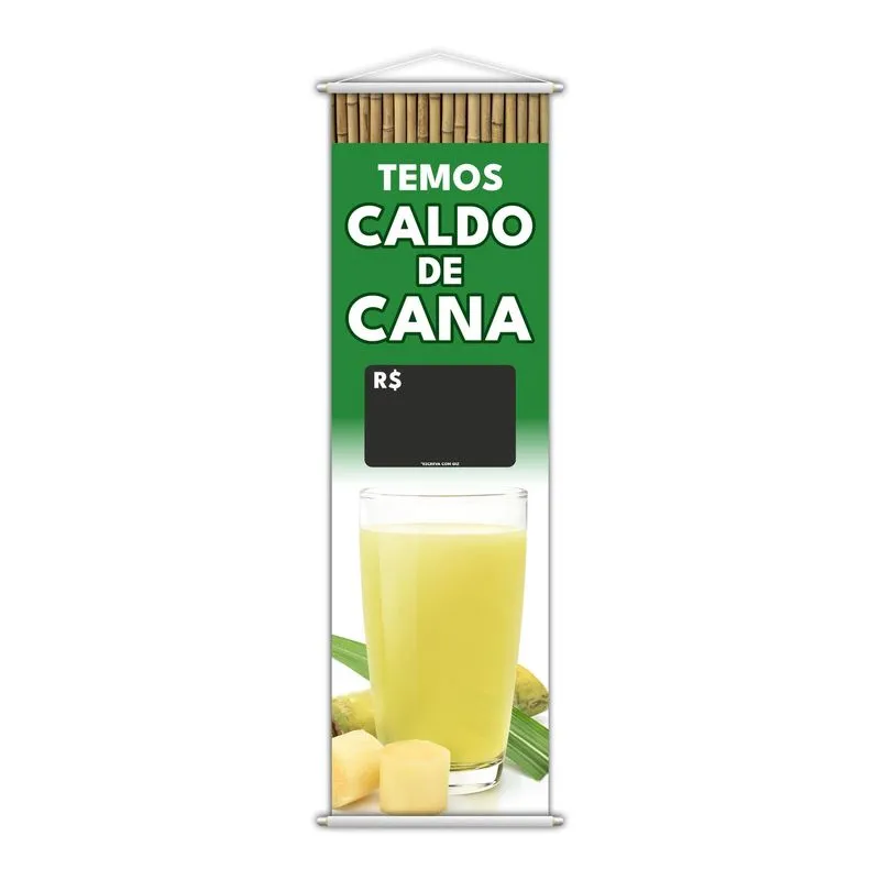 Banner Temos Caldo De Cana Bebida Preço Lona 100x30cm
