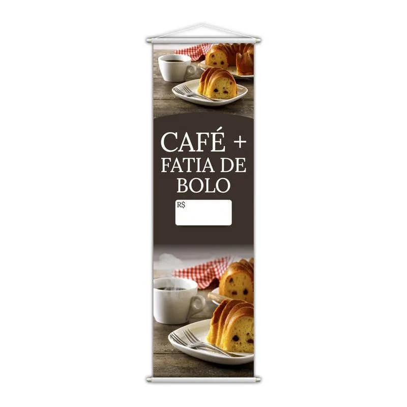 Banner Café Fatia De Bolo Cafeteria Preço Lona 100x30cm