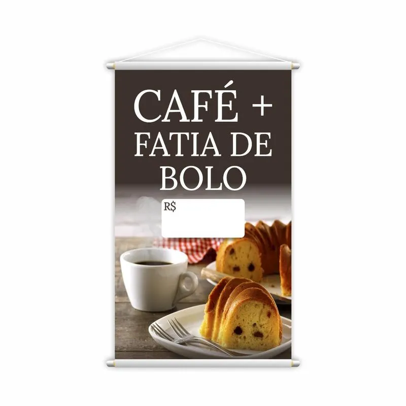 Banner Café Fatia De Bolo Cafeteria Preço Lona 80x50cm