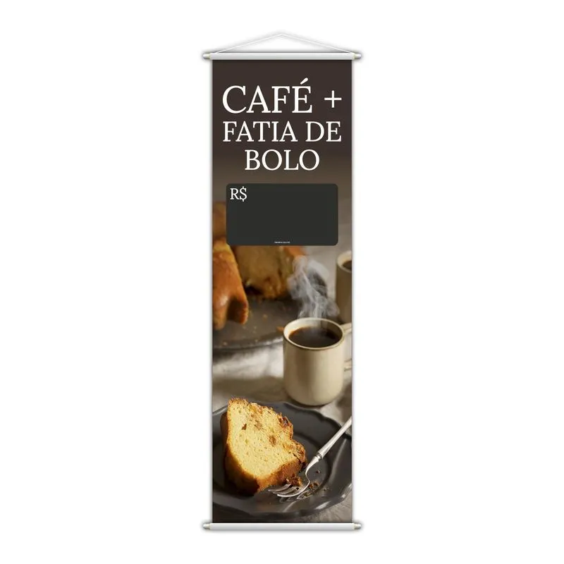 Banner Café Fatia De Bolo Preço Cafeteria Lona 100x30cm