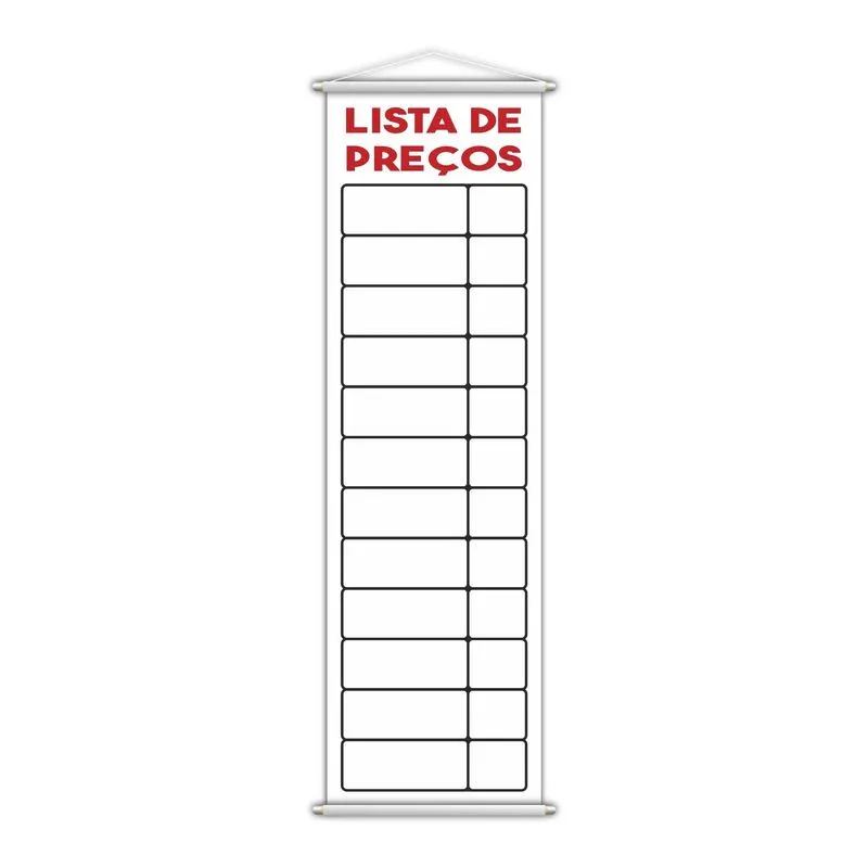 Banner Lista De Preços Tabela Serviço Vendas Lona 100x30cm