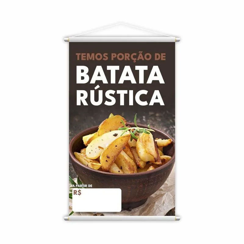 Banner Temos Porções De Batata Rustica Lanches Lona 60x40cm