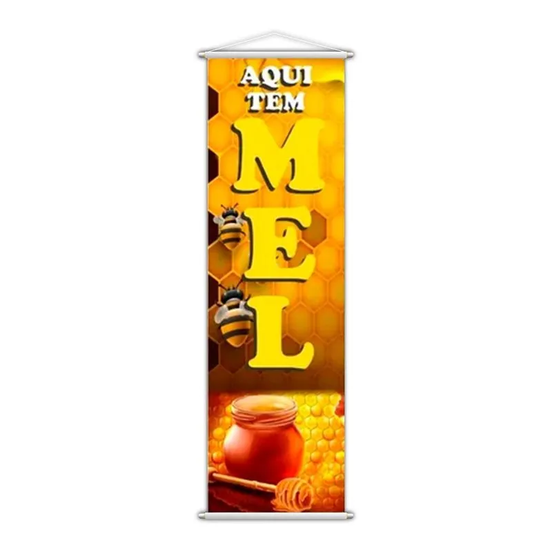 Banner Mel Abelha Favo De Mel Aqui Tem Apicultura 100x30cm