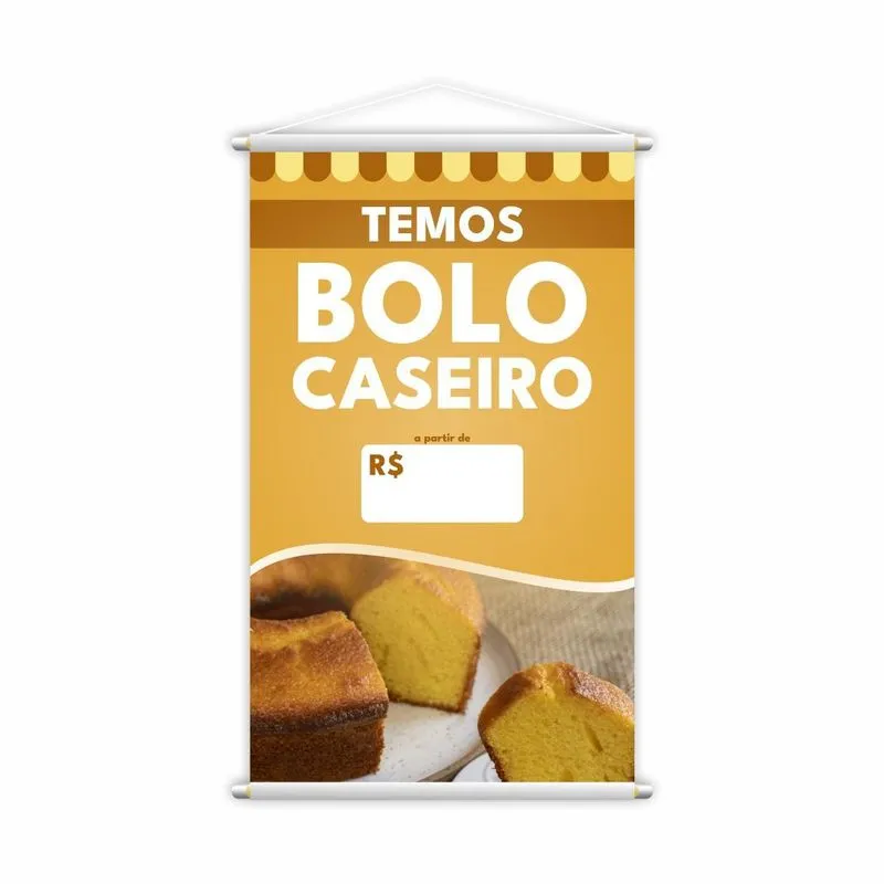 Banner Temos Bolo Caseiro Preço Laranja Lona Grande