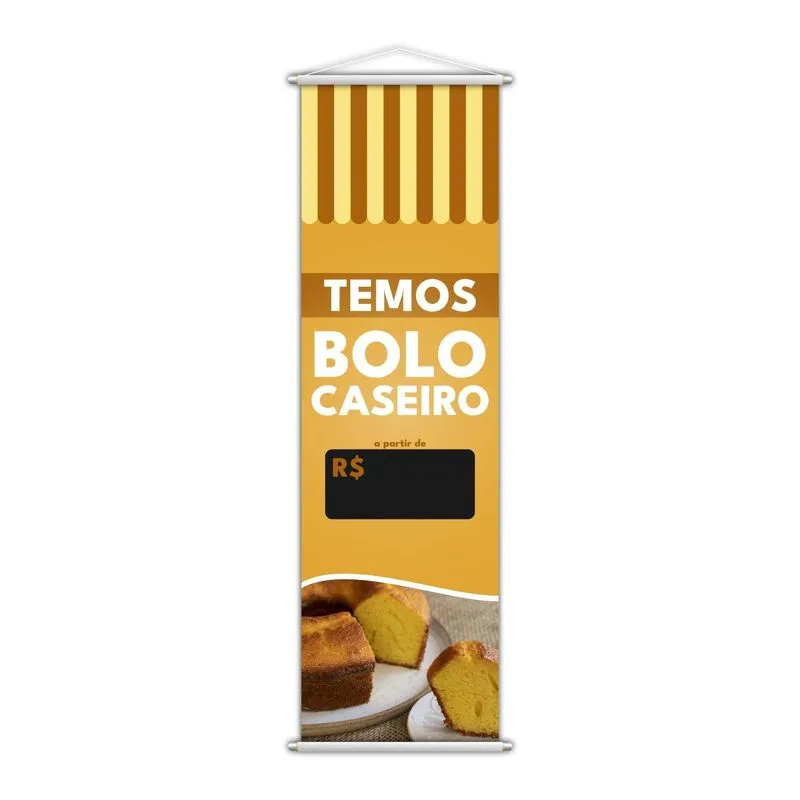Banner Temos Bolo Caseiro Laranja Preço Lona 100x30cm