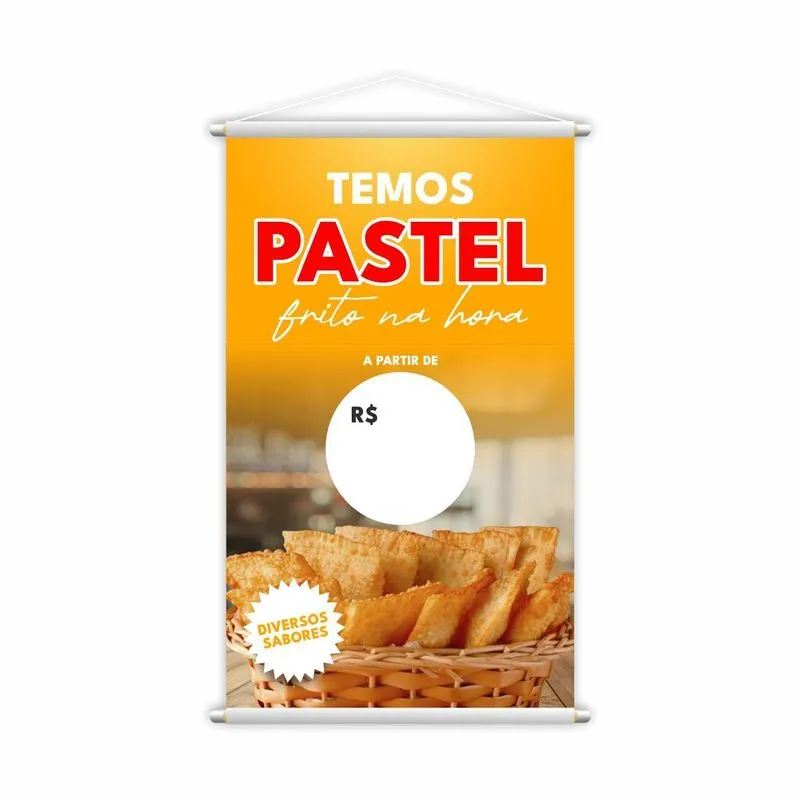 Banner Temos Pastel Frito Na Hora Preço Lona 80x50cm