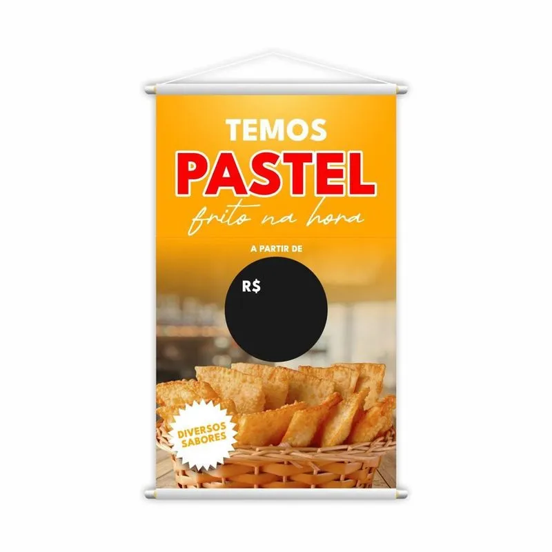 Banner Temos Pastel Frito Na Hora Sabor Preço Lona Grande