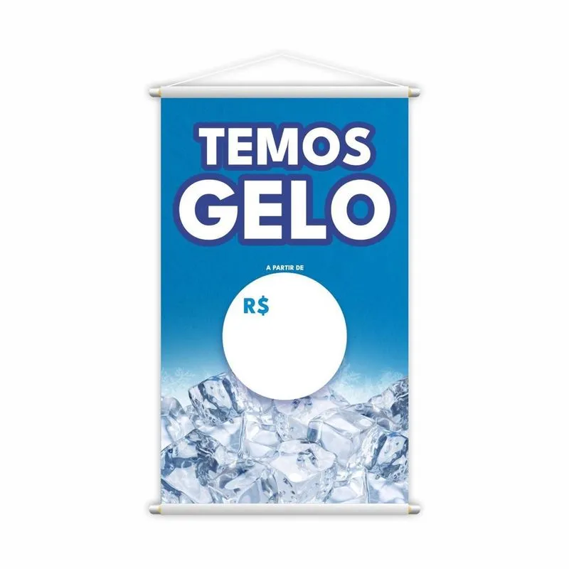 Banner Temos Gelo Preço Fundo Branco Serviço Lona Grande