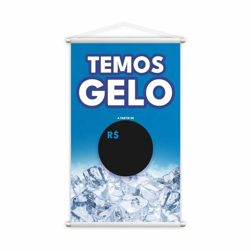 Banner Temos Gelo Preço Fundo Preto Serviço Lona Grande