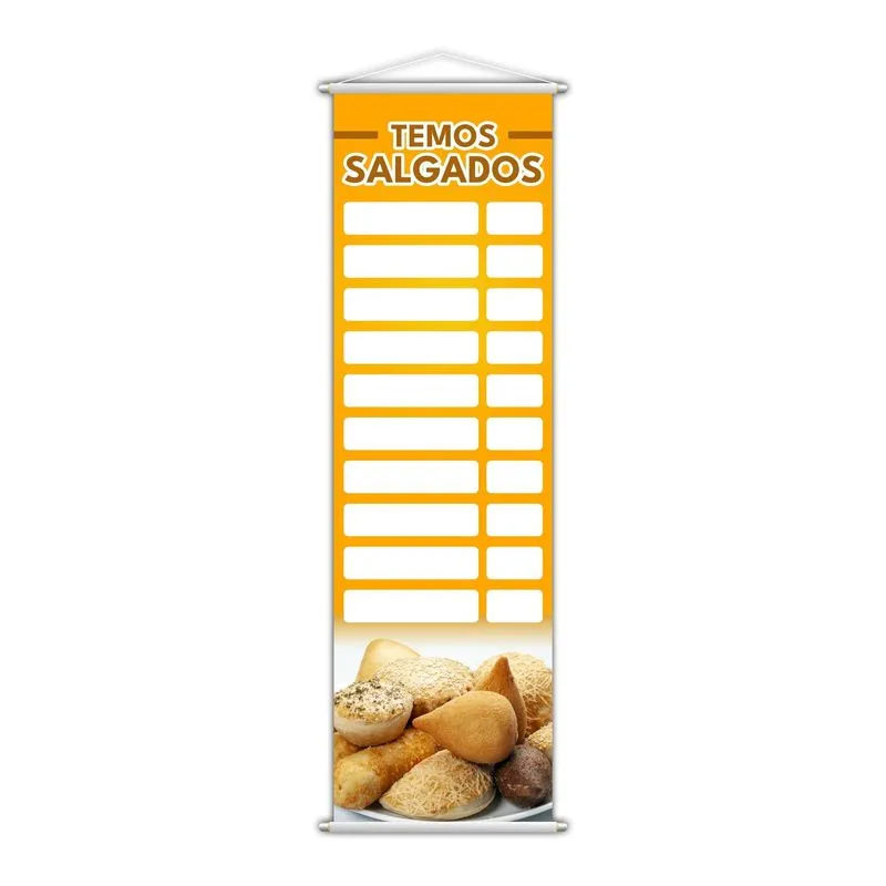 Banner Temos Salgados Tabela De Preços Padaria Lona 100x30cm