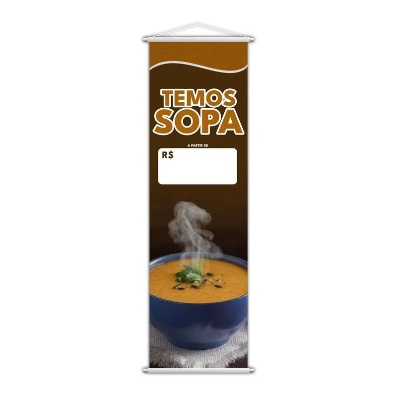 Banner Temos Sopa Restaurante Preço Branco Lona 100x30cm
