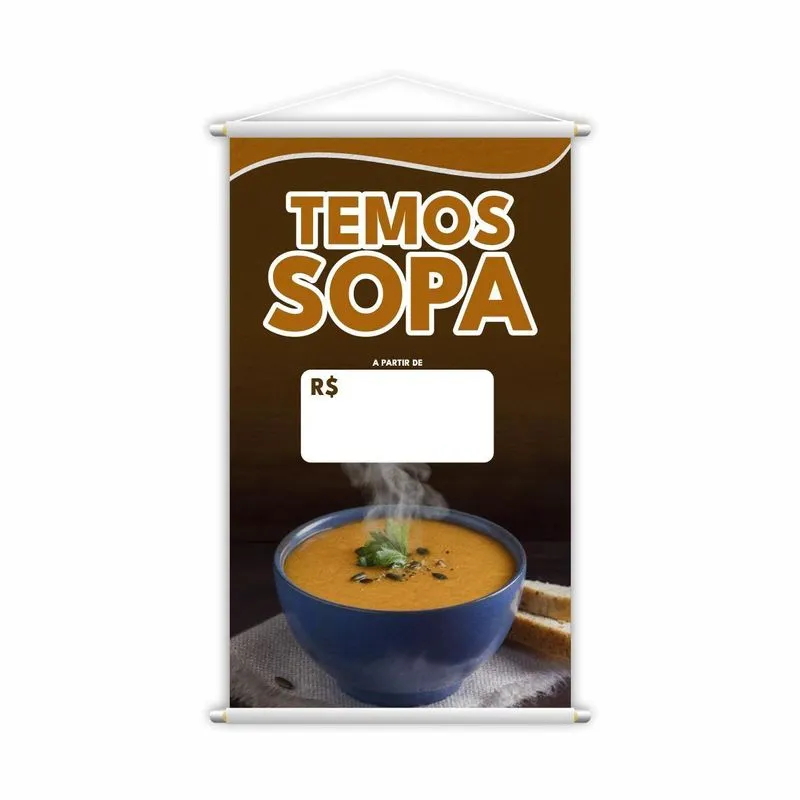Banner Temos Sopa Restaurante Preço Branco Lona 80x50cm