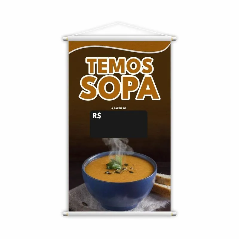 Banner Temos Sopa Restaurante Preço Preto Lona 60x40cm