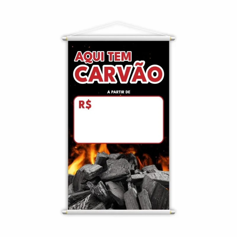Banner Aqui Tem Carvão Preço Fundo Branco Lona 60x40cm