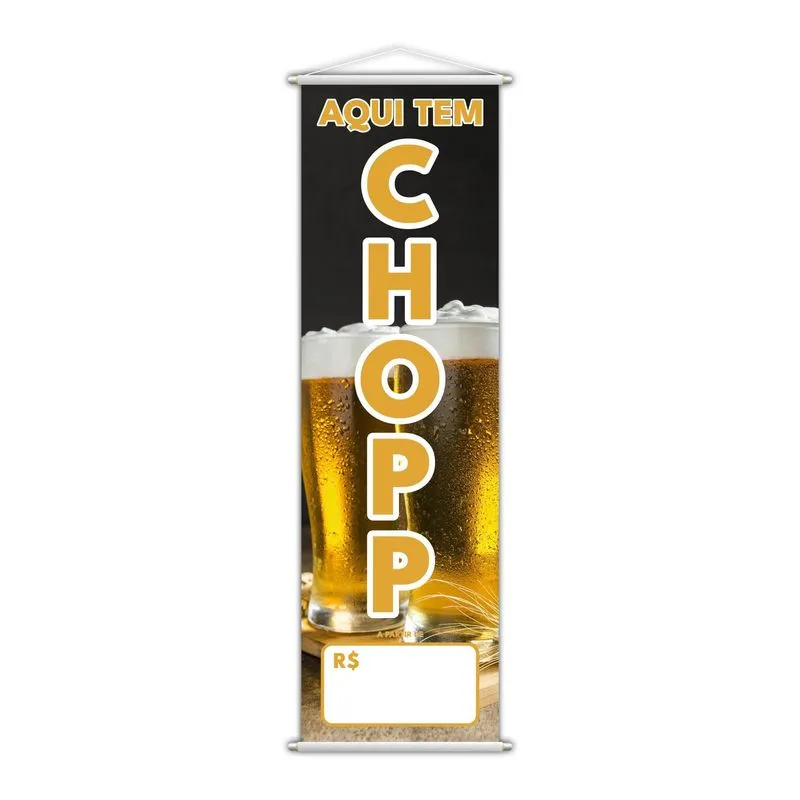 Banner Aqui Tem Chopp Preço Fundo Branco Lona 100x30cm