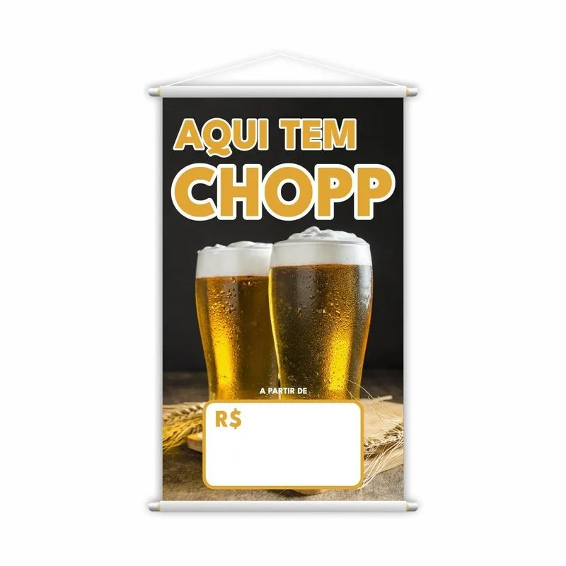 Banner Aqui Tem Chopp Preço Fundo Branco Lona 60x40cm