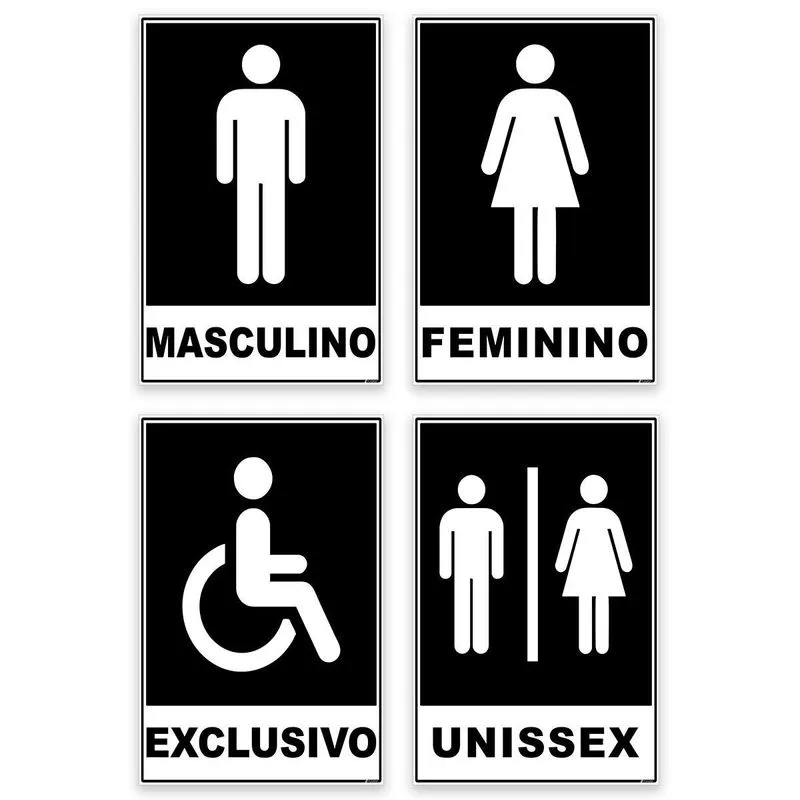 Kit 4 Placas Banheiro Cadeirante Masculino Feminino 20x15cm