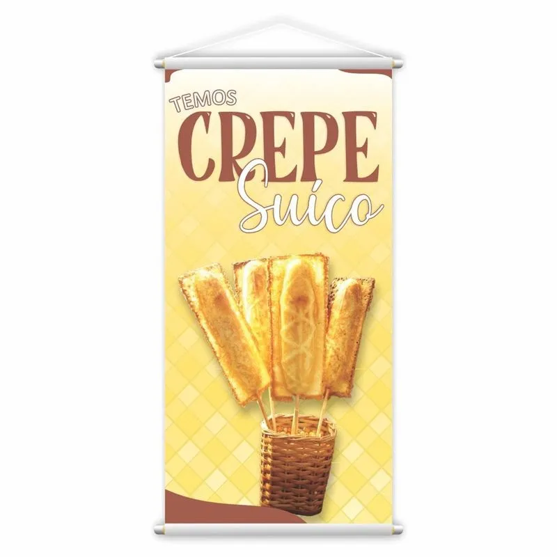 Banner Temos Crepe Suíço Fundo Amarelo Comida Lona 80X50Cm