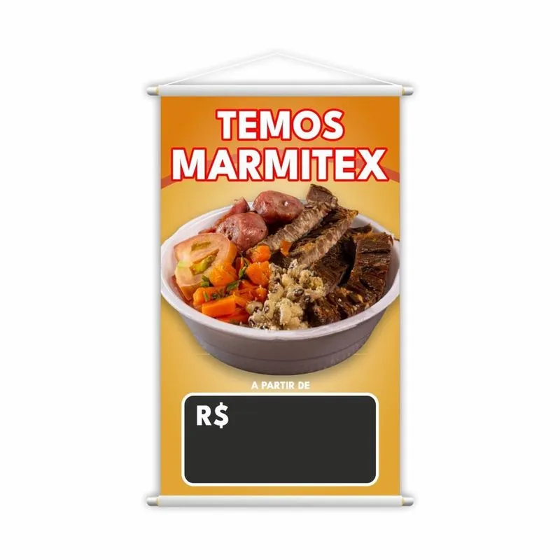 Banner Temos Marmitex Preço Fundo Preto Comida Lona 60X40Cm