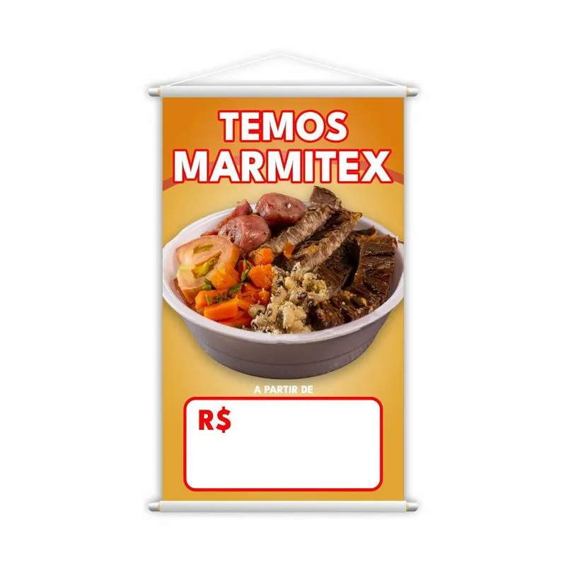 Banner Temos Marmitex Preço Fundo Branco Comida 60x40cm