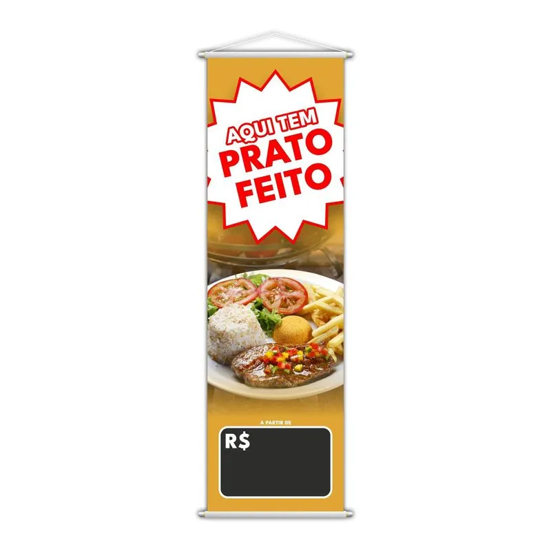 Banner Aqui Tem Prato Feito Preço Restaurante 100x30cm