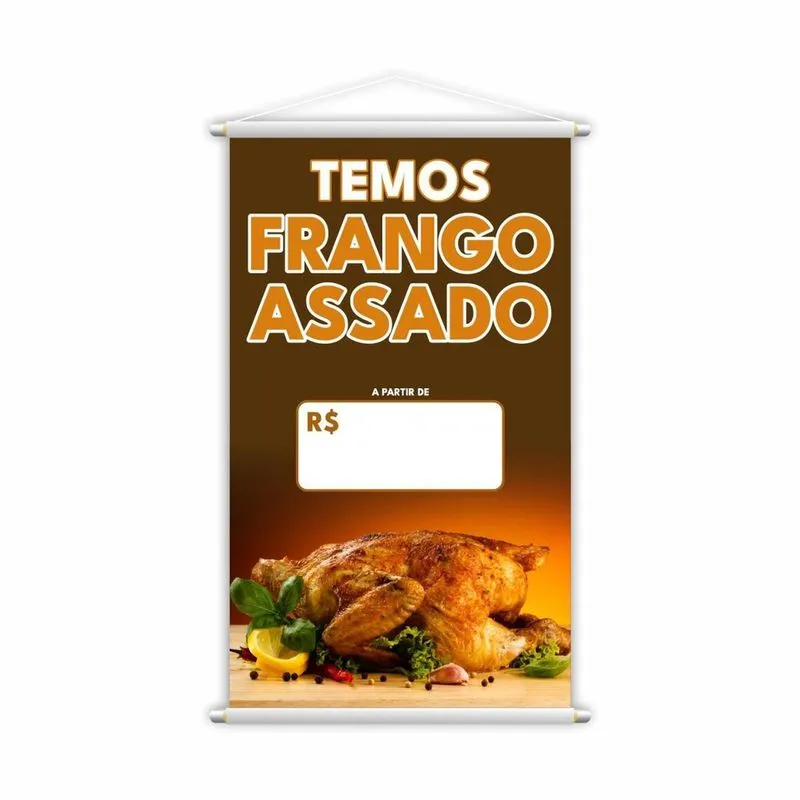 Banner Temos Frango Assado Preço Fundo Branco 80X50Cm