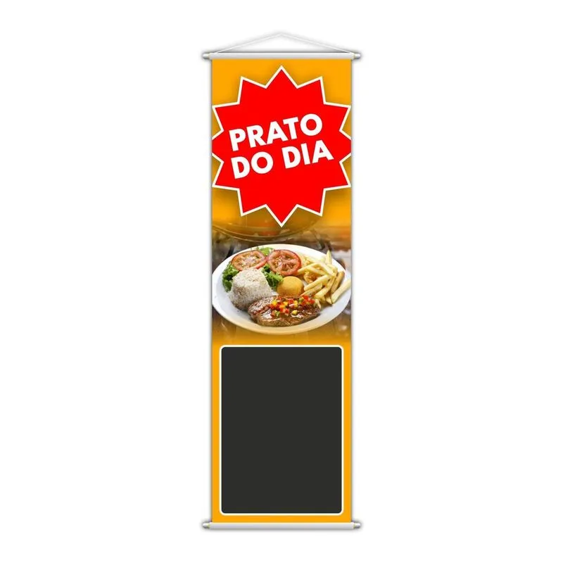 Banner Prato Do Dia Restaurante Preço Fundo Preto 100X30Cm