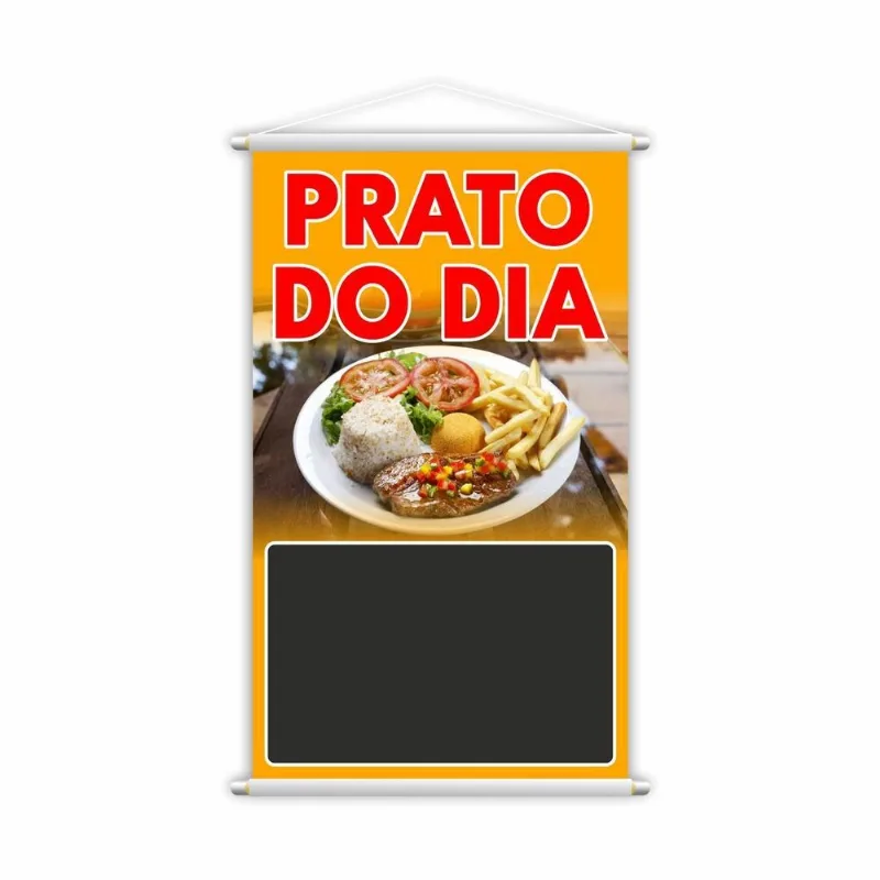 Banner Prato Do Dia Restaurante Preço Fundo Preto 80x50cm