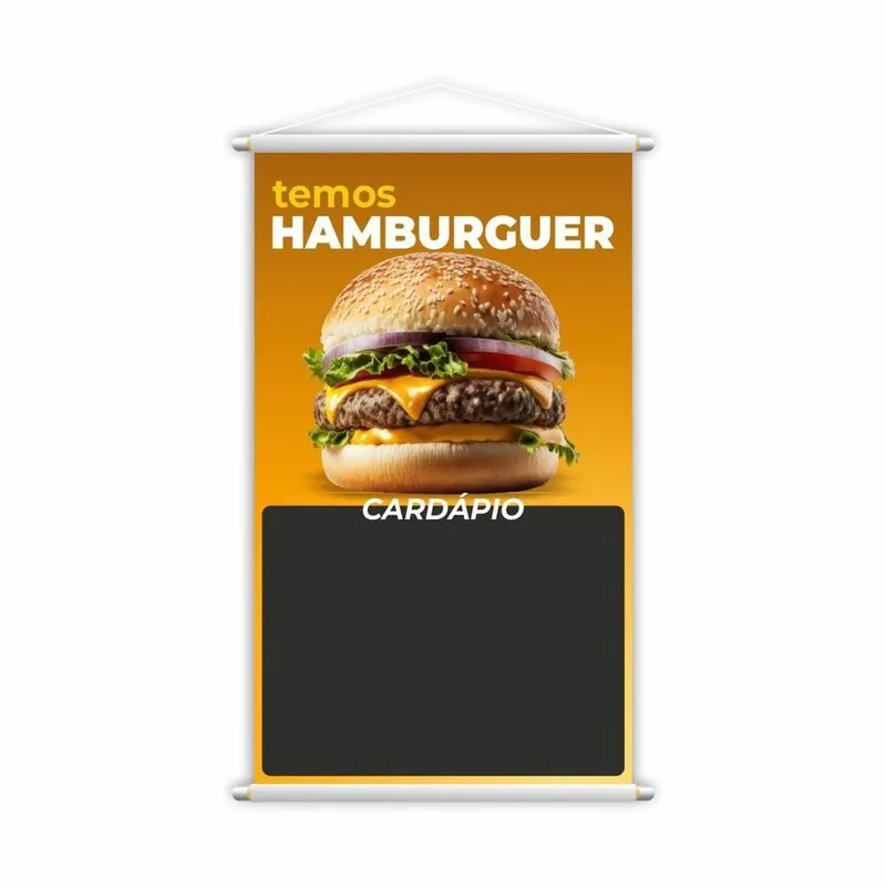 Banner Temos Hambúrguer Lanche Cardápio Fundo Preto 60X40Cm