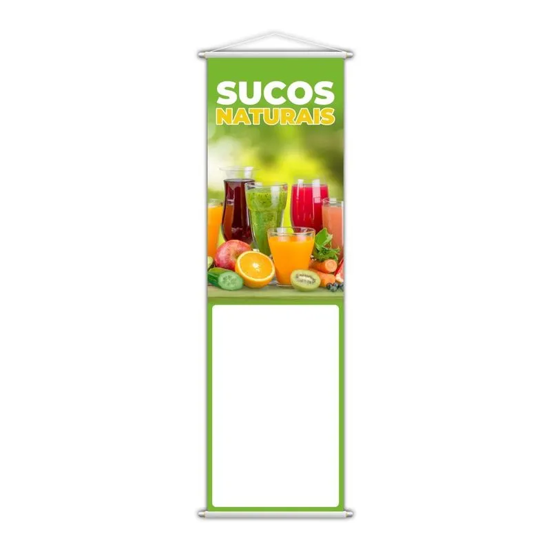 Banner Sucos Naturais Frutas Colorido Fundo Branco 100X30Cm
