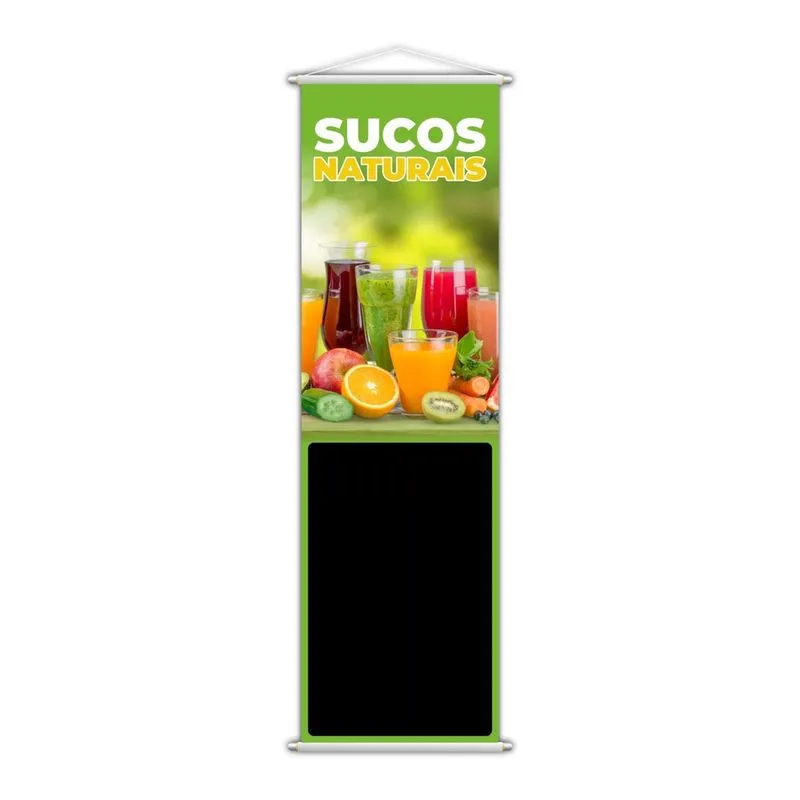 Banner Sucos Naturais Frutas Colorido Fundo Preto 100X30Cm