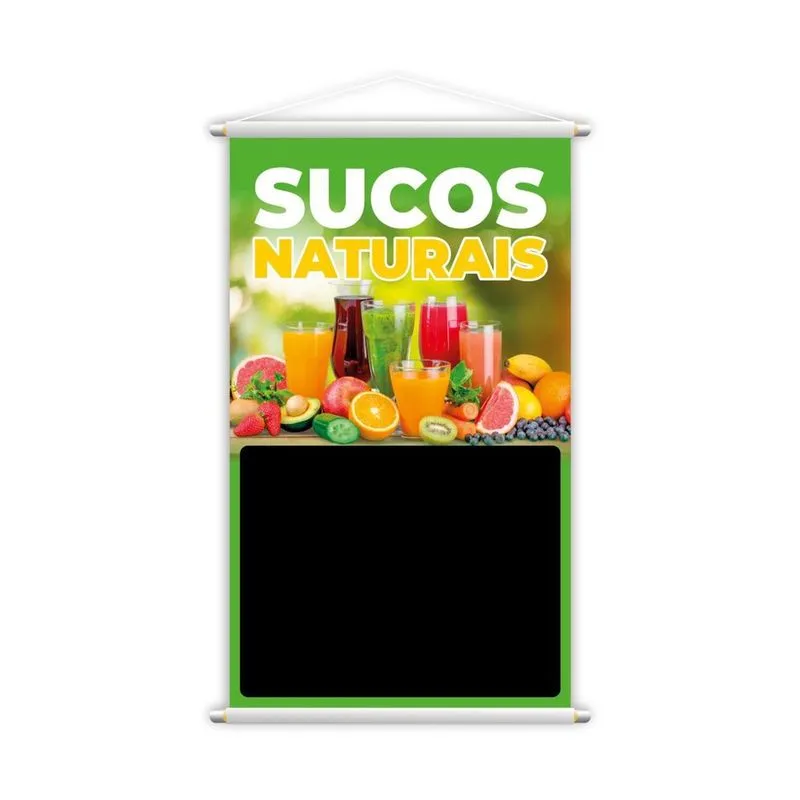 Banner Sucos Naturais Frutas Colorido Fundo Preto 80X50Cm