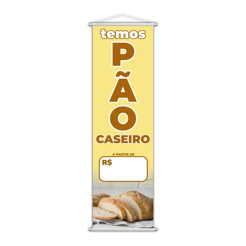 Banner Temos Pão Caseiro Padaria Preço Fundo Branco 100x30cm