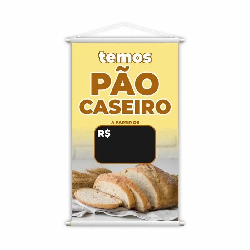 Banner Temos Pão Caseiro Padaria Preço Fundo Preto Grande