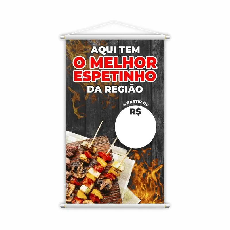 Banner Melhor Espetinho Carne Preço Fundo Branco 60x40cm