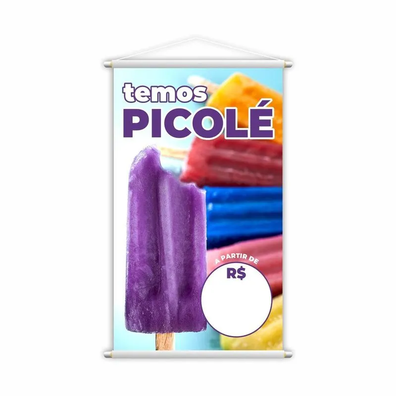 Banner Temos Picolé Colorido Preço Fundo Branco Grande