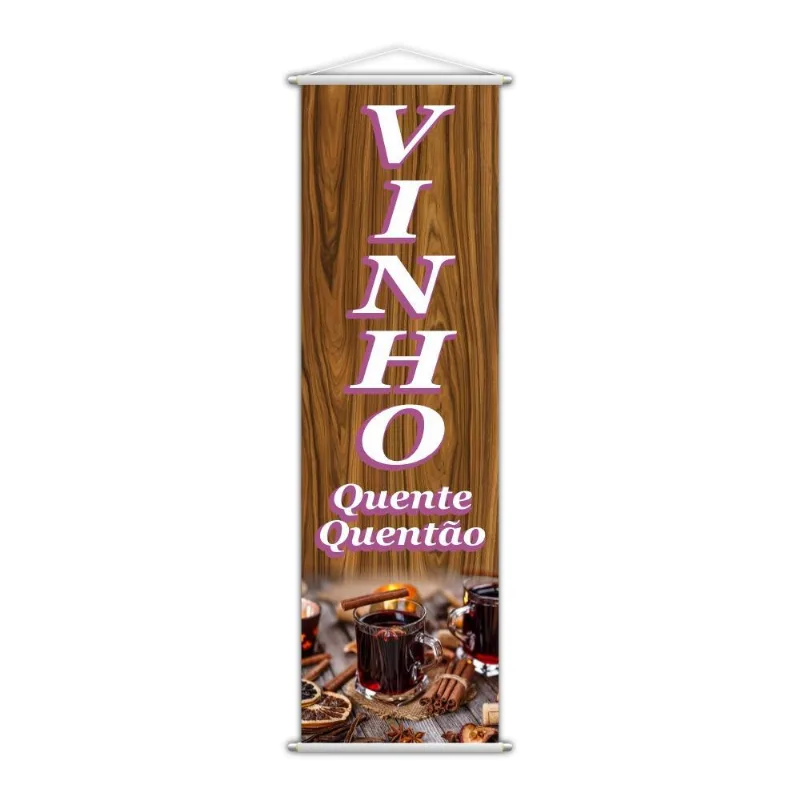 Banner Vinho Quente Quentão Bebidas Xícaras 100x30cm