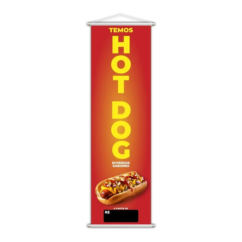 Banner Temos Hot Dog Diversos Sabores Lanche 100x30cm