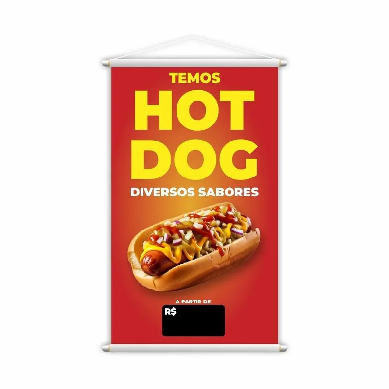Banner Temos Hot Dog Diversos Sabores Lanche 80x50cm