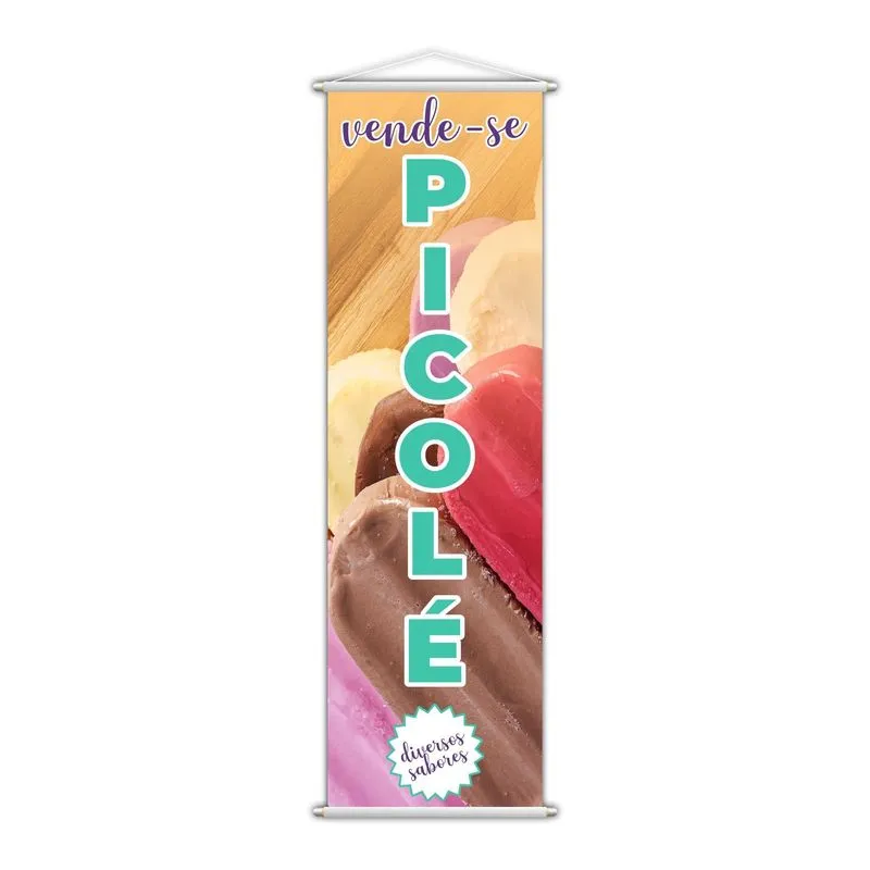 Banner Vende-se Picolé Diversos Sabores Colorido 100x30cm
